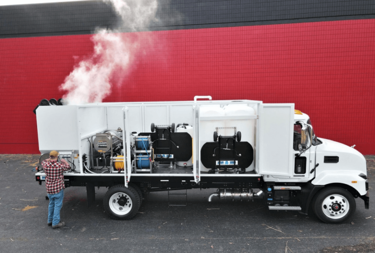 garbage can cleaning truck